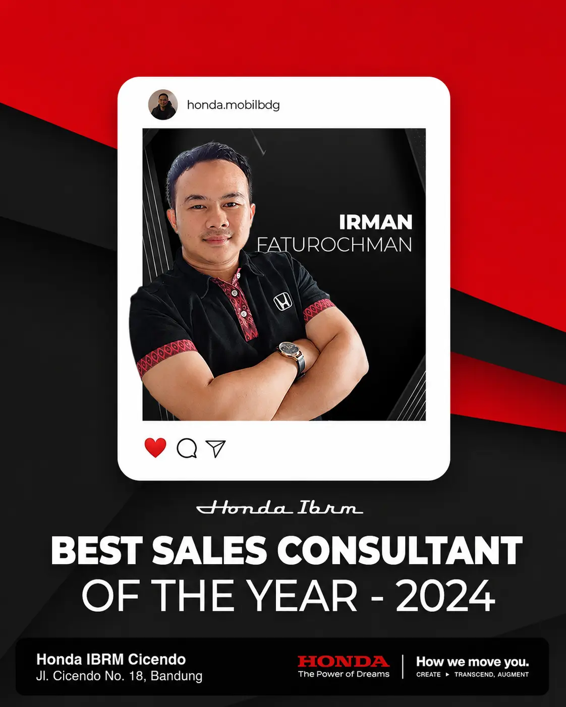 Irman, sales consultant Honda IBRM Cicendo, di showroom Bandung